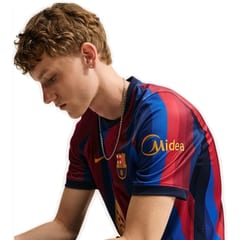 Barcelona 2026/27 home jersey in deep blue and claret stripes with the FC Barcelona crest.