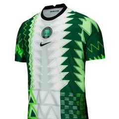 Nigeria Super Eagles retro jersey in white and green with a zigzag pattern across the body.